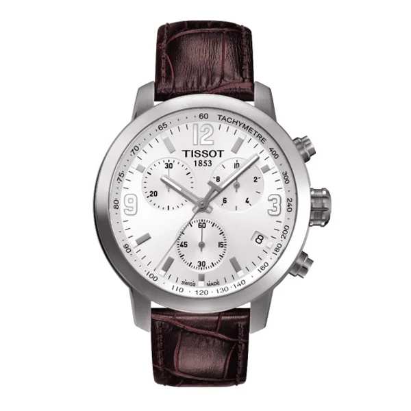 Tissot PRC200 Brown Leather strap White Dial Quartz Watch for Men's - T-0554171601701