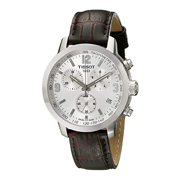 Tissot PRC200 Brown Leather strap White Dial Quartz Watch for Men's - T-0554171601701 - Image 2