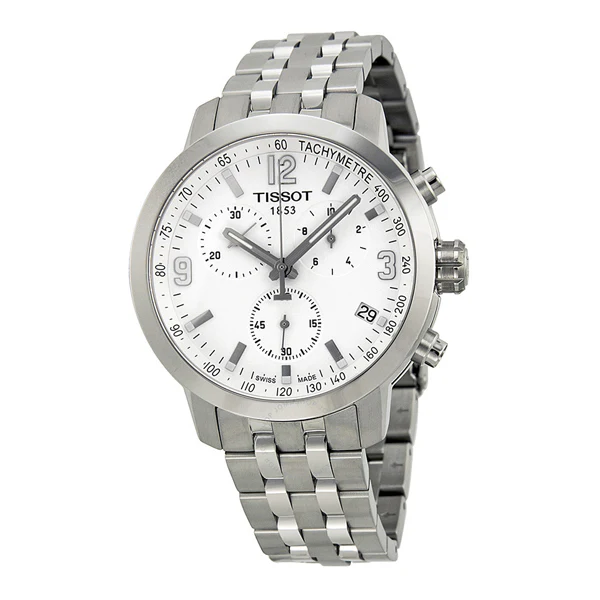 Tissot PRC200 Silver Stainless Steel White Dial Chronograph Quartz Watch for Men's - T-0554171101700