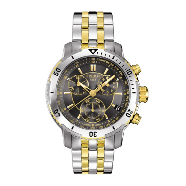 Tissot PRC200 Two-tone Stainless Steel Black Dial Chronograph Quartz Watch for Men's - T-0674172205100