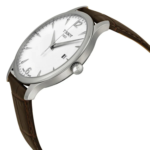 Tissot Tradition Brown Leather strap Silver Dial Quartz Watch for Men's - T-0636101603700 - Image 2