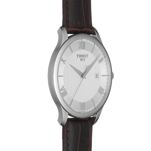 Tissot Tradition Brown Leather strap Silver Dial Quartz Watch for Men's - T-0636101603800 - Image 3