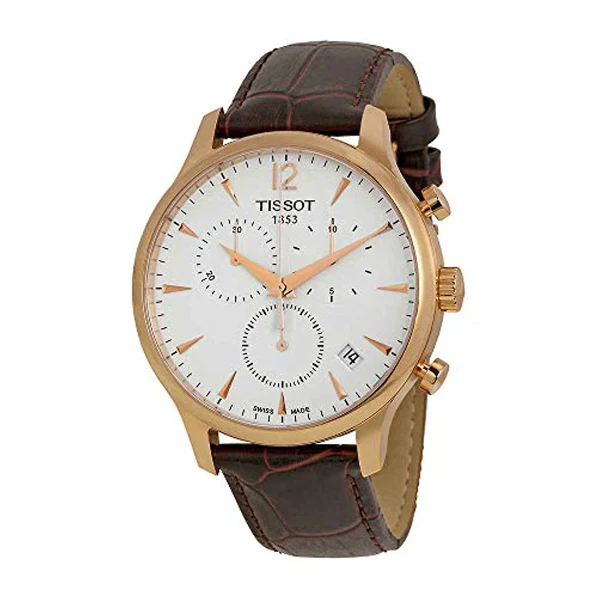 Tissot Tradition Brown Leather strap White Dial Chronograph Quartz Watch for Men's - T-063617360370 - Image 2