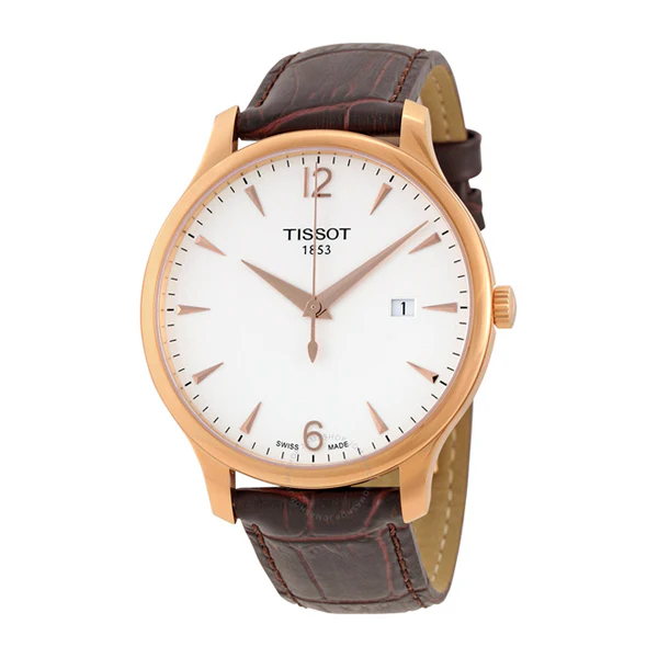 Tissot Tradition Brown Leather strap White Dial Quartz Watch for Men's - T-0636103603700