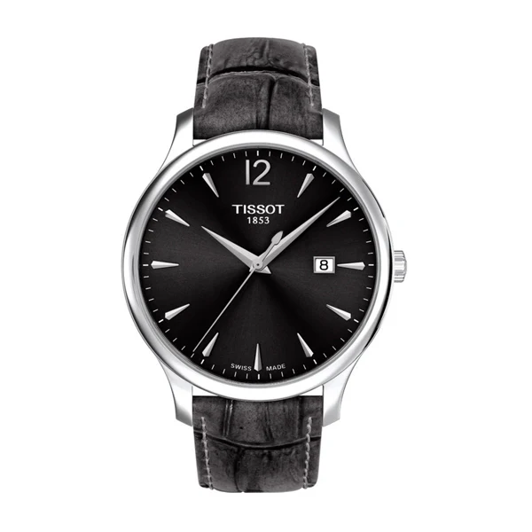Tissot Tradition Dark Grey Leather strap Grey Dial Quartz Watch for Men's - T-0636101608700