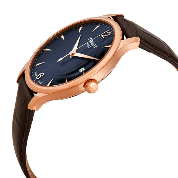 Tissot Tradition Brown Leather Strap Blue Dial Quartz Watch for Men's - T063.610.36.047.00 - Image 2