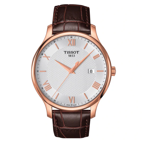 Tissot Tradition Brown Leather strap Silver Dial Quartz Watch for Men's - T063.610.36.038.00