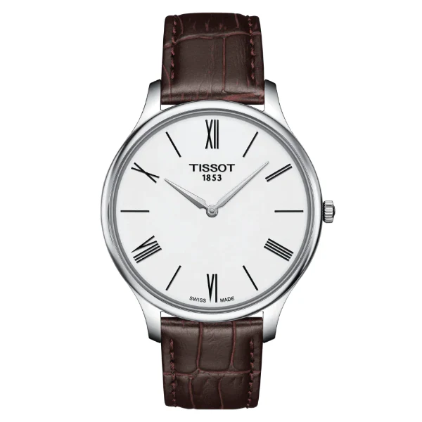 Tissot Tradition Brown Leather Strap White Dial Quartz Watch for Men's - T063.409.16.018.00