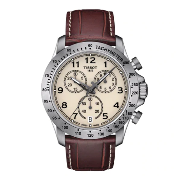 Tissot V8 Brown Leather strap Cream Dial Chronograph Quartz Watch for Men's - T-1064171626200
