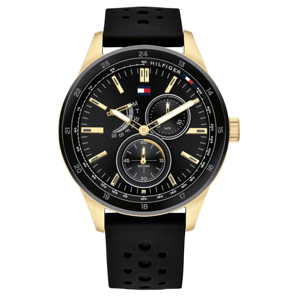 Tommy Hilfiger Austin Black Rubber Strap Black Dial Quartz Watch for Gents - 1791636