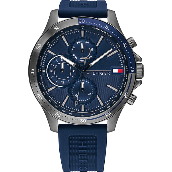 Tommy Hilfiger Bank Blue Rubber Strap Blue Dial Chronograph Quartz Watch for Gents - 1791721
