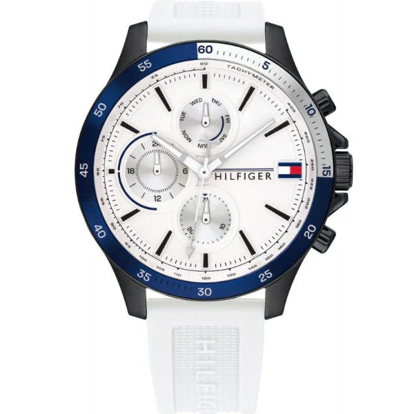 Tommy Hilfiger Bank White Silicone Strap White Dial Chronograph Quartz Watch for Gents - 1791723