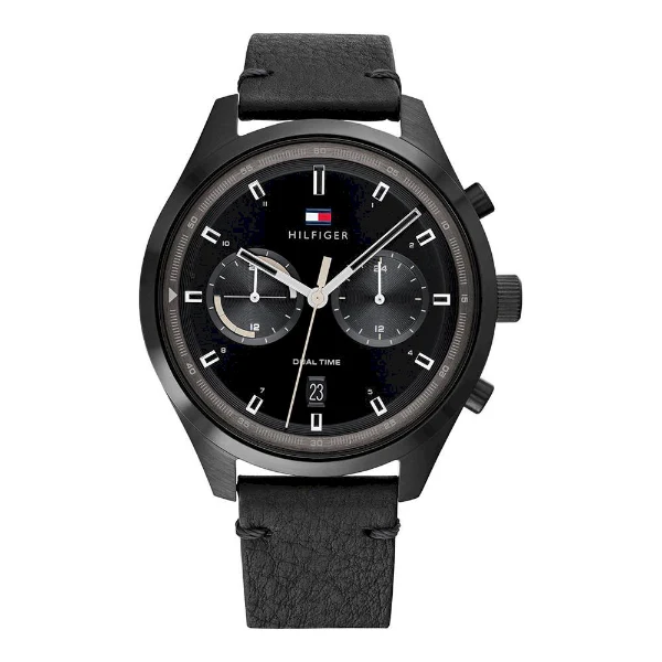 Tommy Hilfiger Bennett Black Leather Strap Black Dial Chronograph Quartz Watch for Gents - 1791731