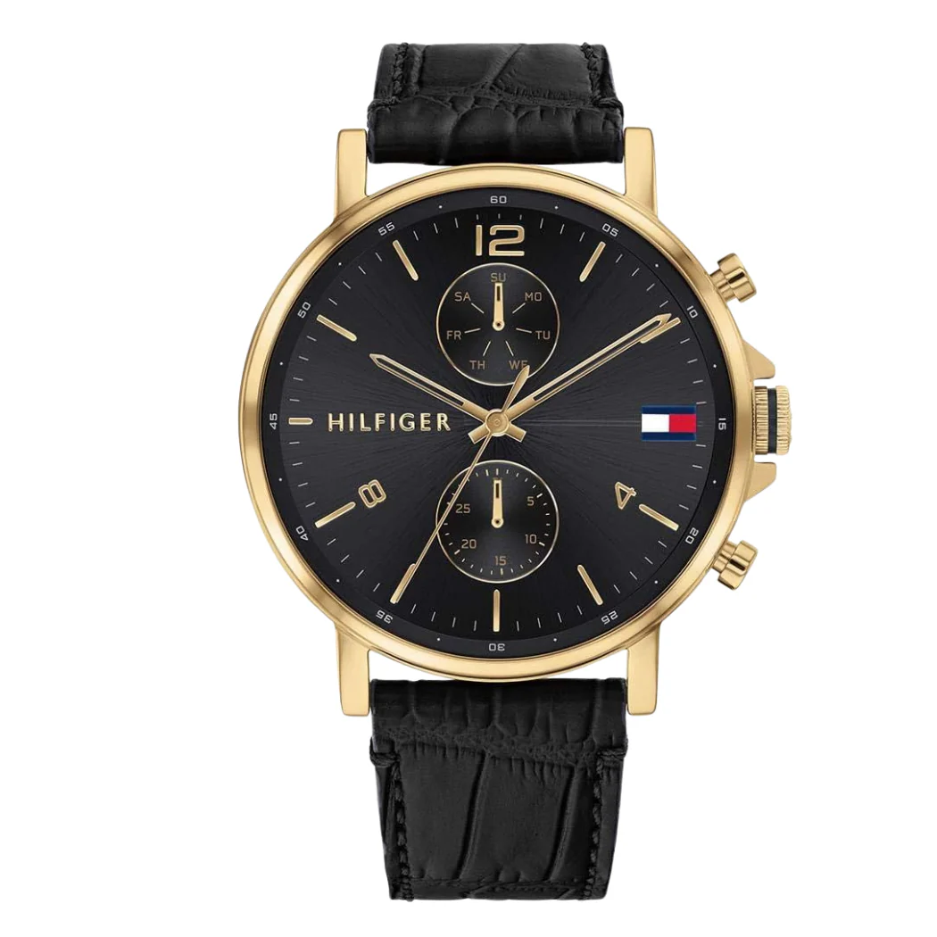 Tommy Hilfiger Black Leather Strap Black Dial Chronograph Quartz Watch for Gents - TOMMY HILFIGER 1710417