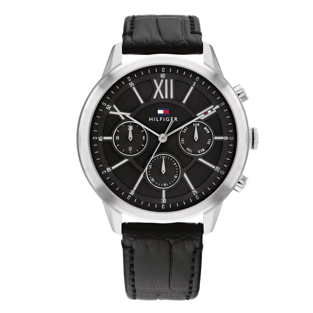 Tommy Hilfiger Black Leather Strap Black Dial Chronograph Quartz Watch for Gents - Tommy Hilfiger 1710527