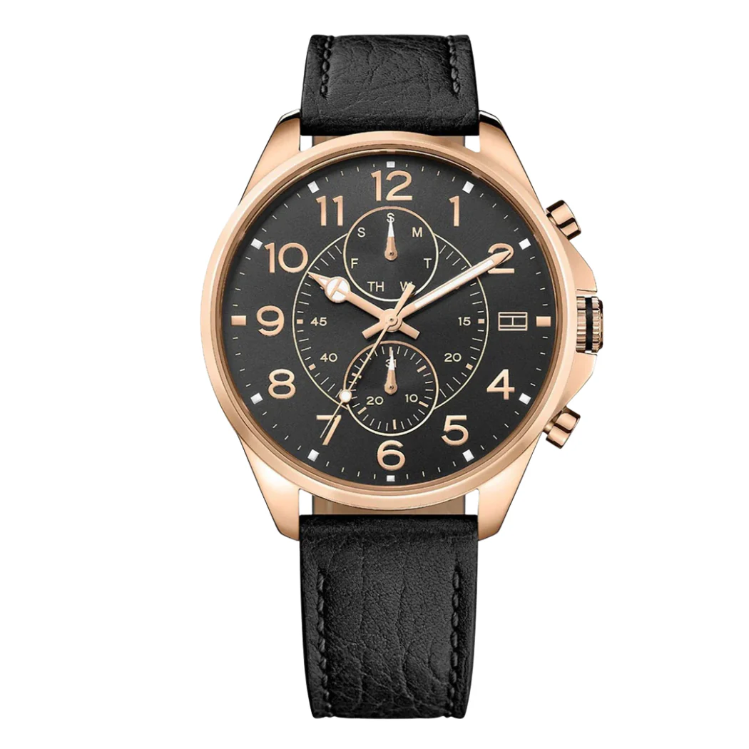Tommy Hilfiger Black Leather Strap Black Dial Chronograph Quartz Watch for Gents - TOMMY HILFIGER 1791273