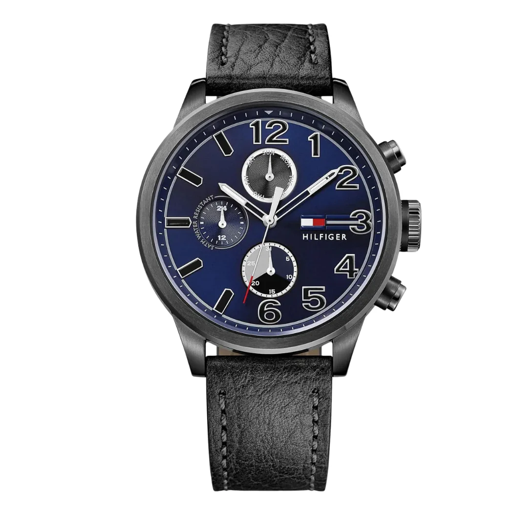 Tommy Hilfiger Black Leather Strap Blue Dial Chronograph Quartz Watch for Gents - TOMMY HILFIGER 1791241