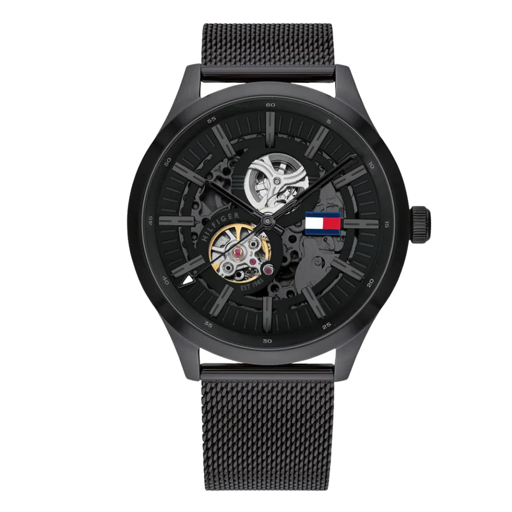 Tommy Hilfiger Black Mesh Bracelet Black Dial Automatic Watch for Gents - TOMMY HILFIGER 1791644