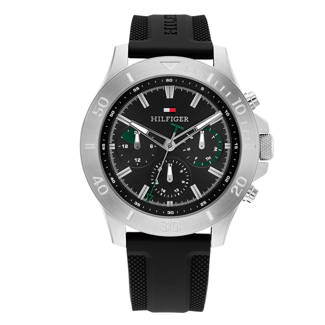 Tommy Hilfiger Black Silicone Strap Black Dial Chronograph Quartz Watch for Gents - Tommy Hilfiger 1792111