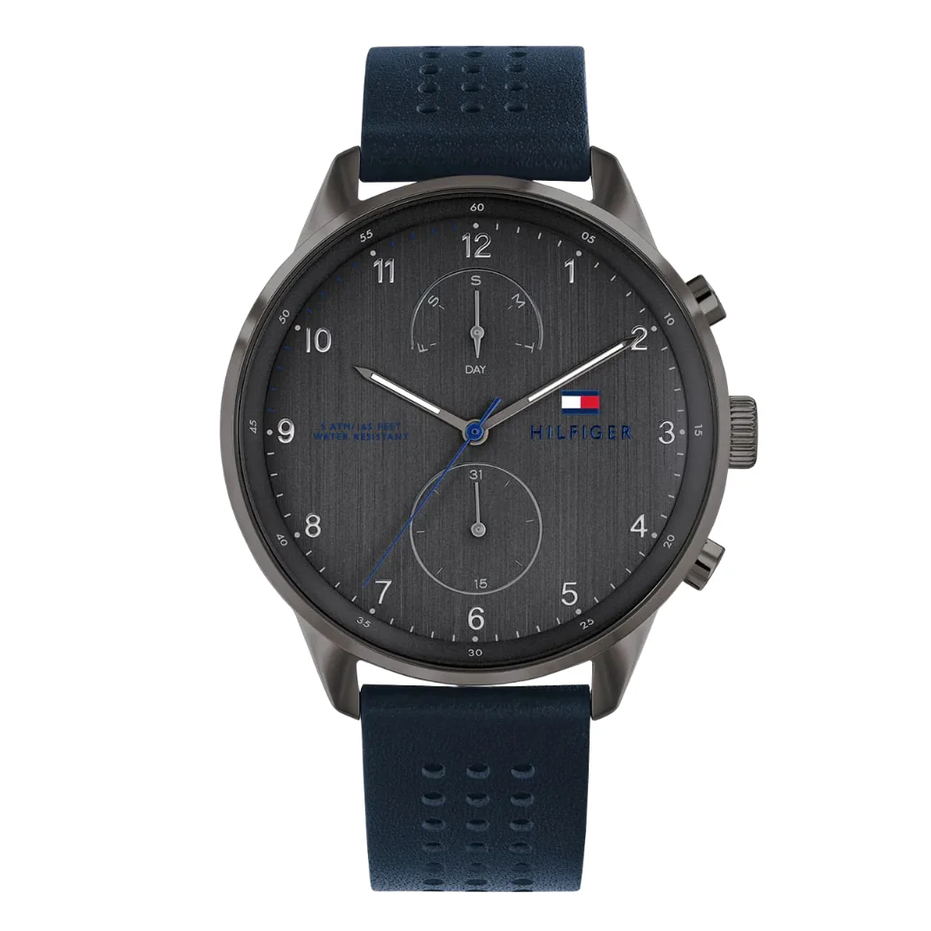 Tommy Hilfiger Blue Leather Strap Grey Dial Chronograph Quartz Watch for Gents - TOMMY HILFIGER 1791578