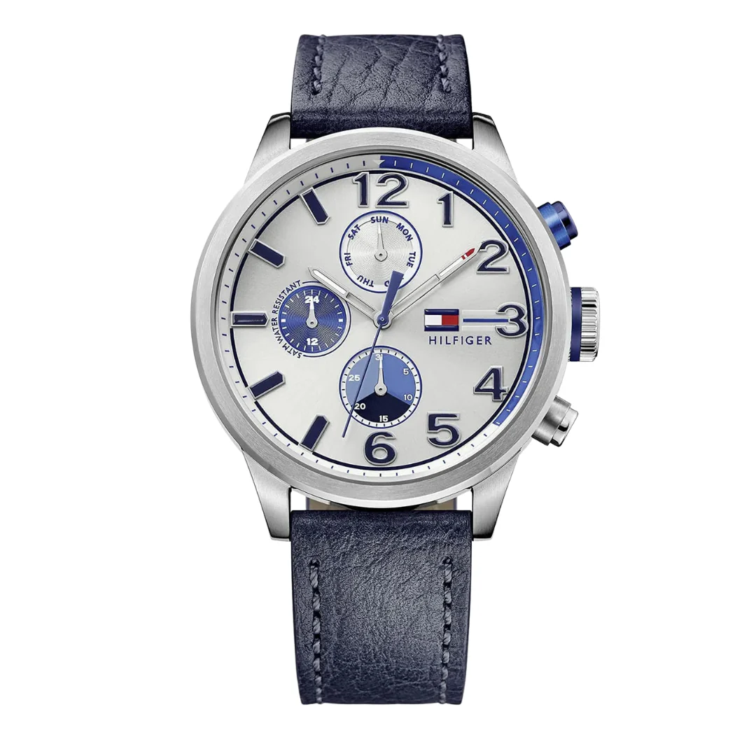 Tommy Hilfiger Blue Leather Strap Silver Dial Quartz Watch for Gents - TOMMY HILFIGER 1791240
