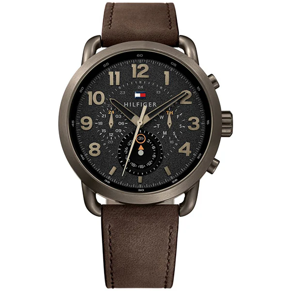 Tommy Hilfiger Briggs Brown Leather Strap Black Dial Chronograph Quartz Watch for Gents - 1791425
