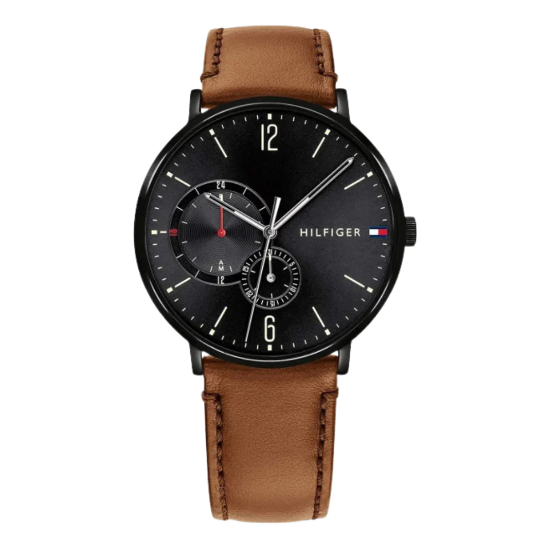 Tommy Hilfiger Brooklyn Brown Leather Strap Black Dial Quartz Watch for Gents - 1791510