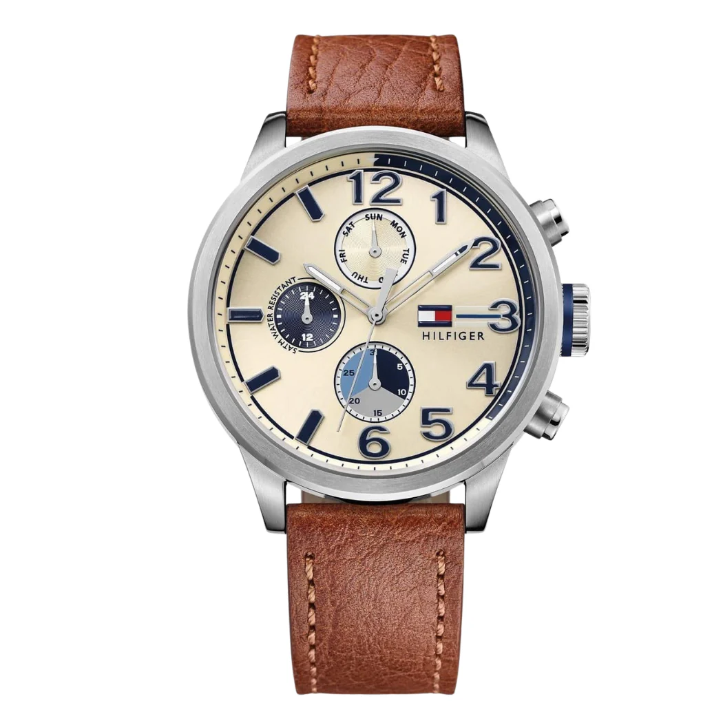 Tommy Hilfiger Brown Leather Strap Beige Dial Chronograph Quartz Watch for Gents - TOMMY HILFIGER 1791239