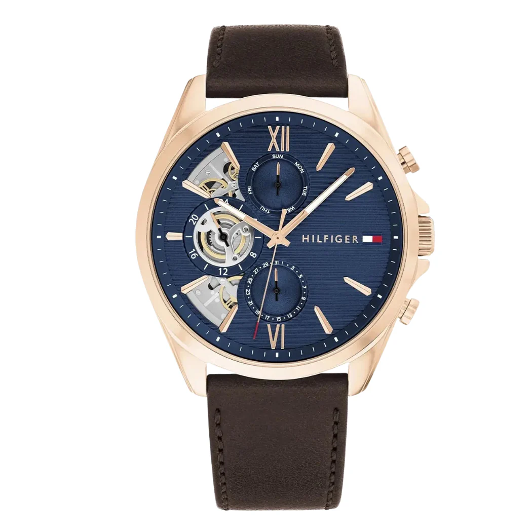 Tommy Hilfiger Brown Leather Strap Blue Dial Chronograph Quartz Watch for Gents - Tommy Hilfiger 1710645