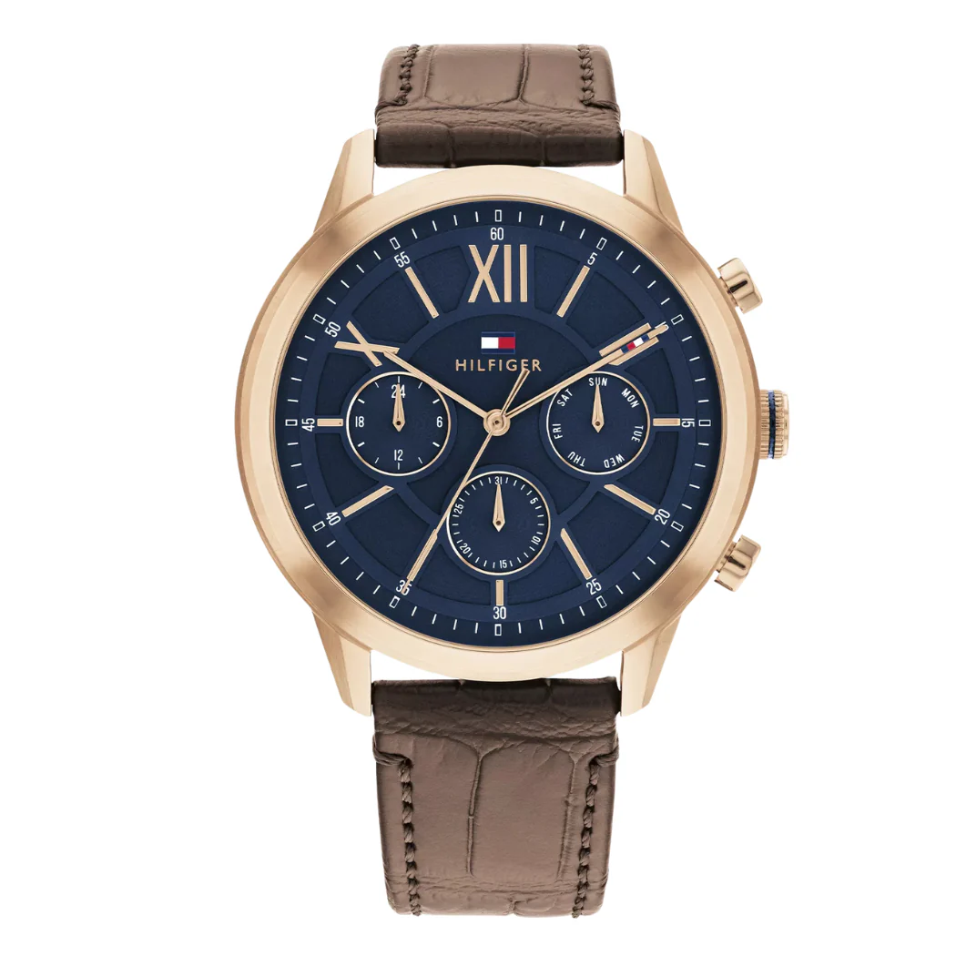 Tommy Hilfiger Brown Leather Strap Blue Dial Chronograph Quartz Watch for Gents - Tommy Hilfiger 1710526