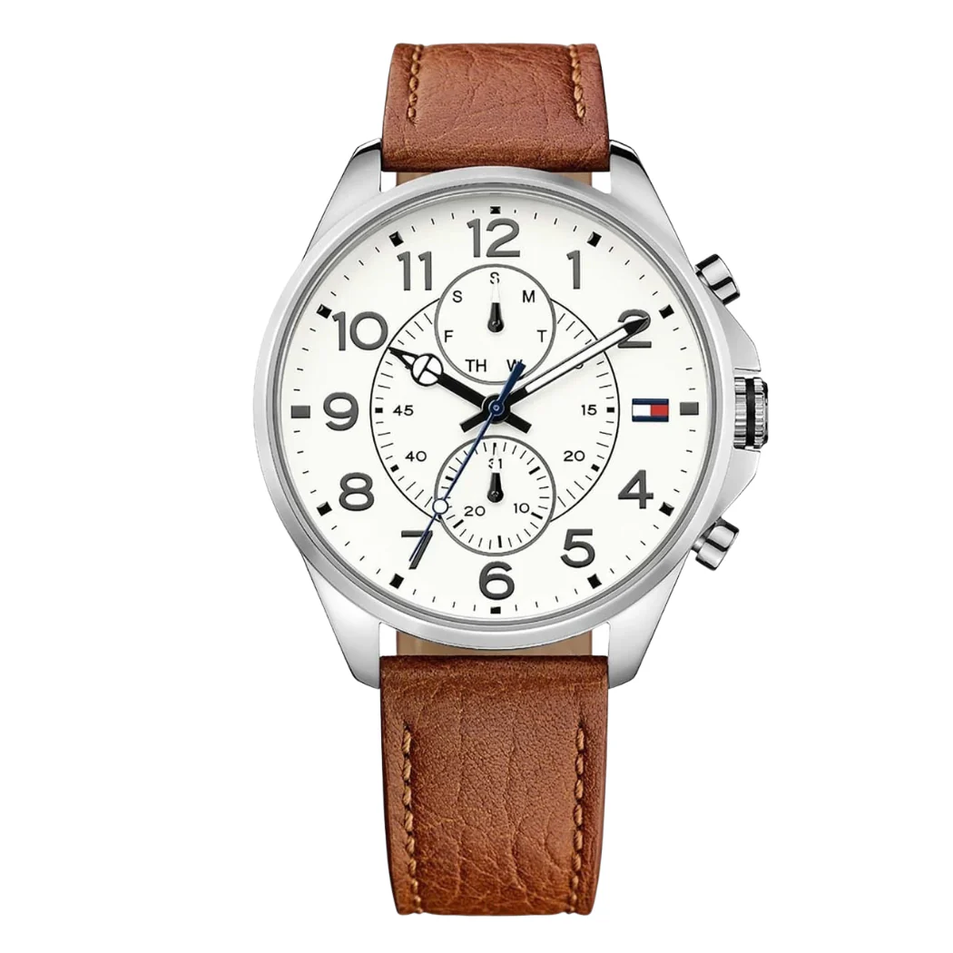 Tommy Hilfiger Brown Leather Strap White Dial Chronograph Quartz Watch for Gents - TOMMY HILFIGER 1791274