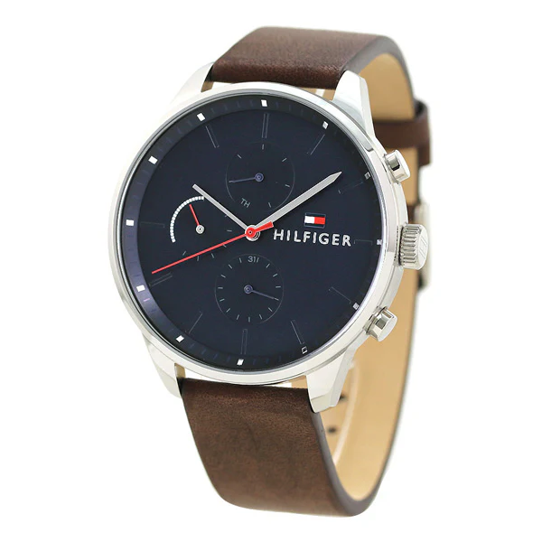 Tommy Hilfiger Chase Brown Leather Strap Blue Dial Chronograph Quartz Watch for Gents - 1791487 - Image 2