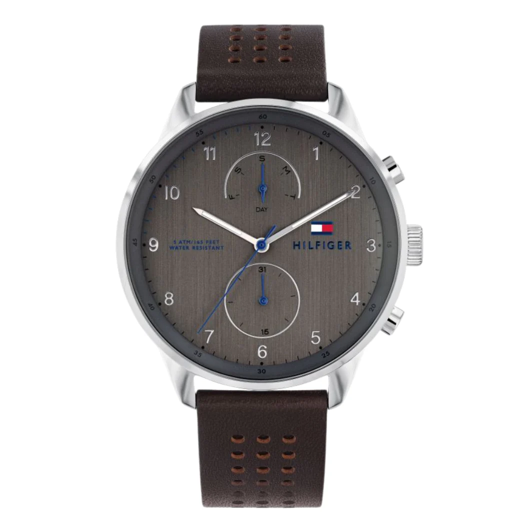 Tommy Hilfiger Chase Brown leather strap Grey Dial Chronograph Quartz Watch for Gents - 1791579