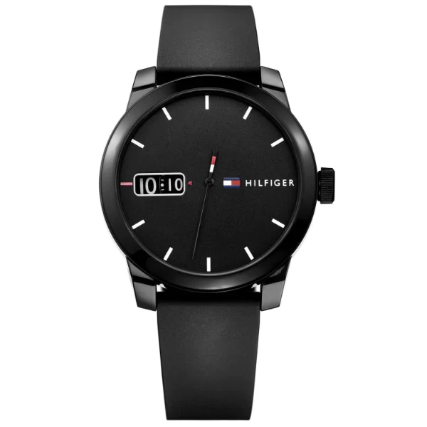 Tommy Hilfiger Denim Black Silicone Strap Black Dial Quartz Watch for Gents - 1791382