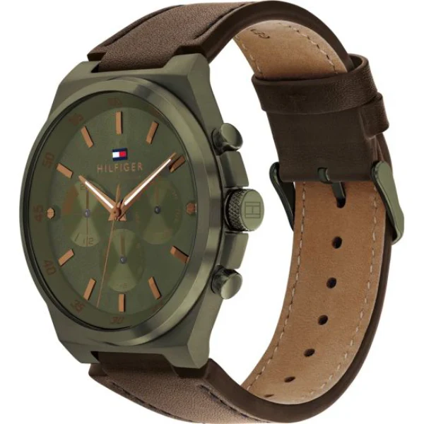 Tommy Hilfiger Dexter Brown Leather Strap Green Dial Chronograph Quartz Watch for Gents - 1792085 - Image 2