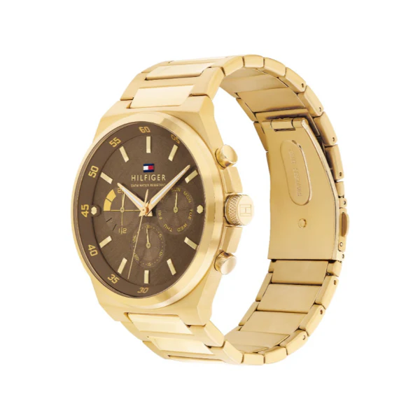Tommy Hilfiger Dexter Gold Stainless Steel Brown Dial Chronograph Quartz Watch for Gents - 1792090 - Image 2