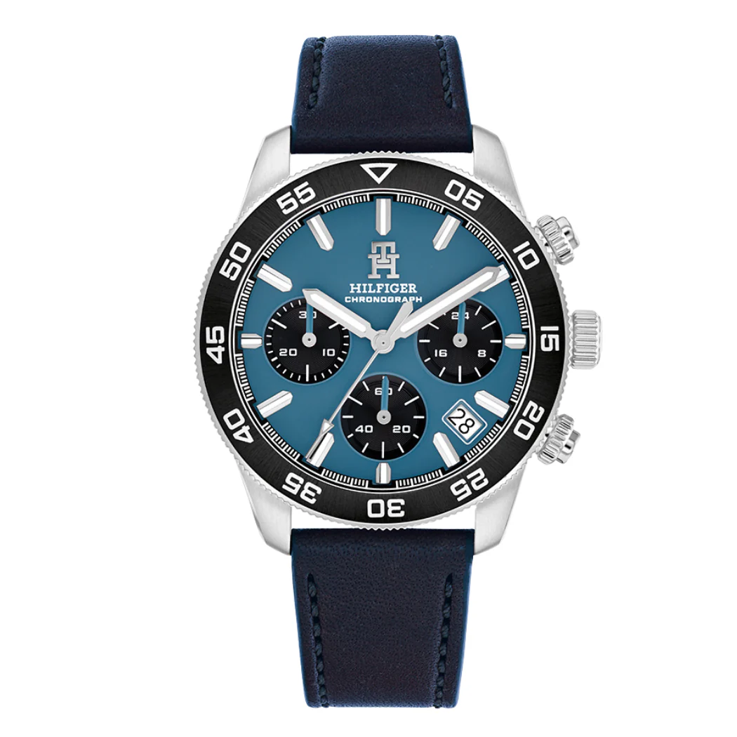 Tommy Hilfiger Drak Blue Leather Strap Blue Dial Chronograph Quartz Watch for Gents - Tommy Hilfiger 1792187