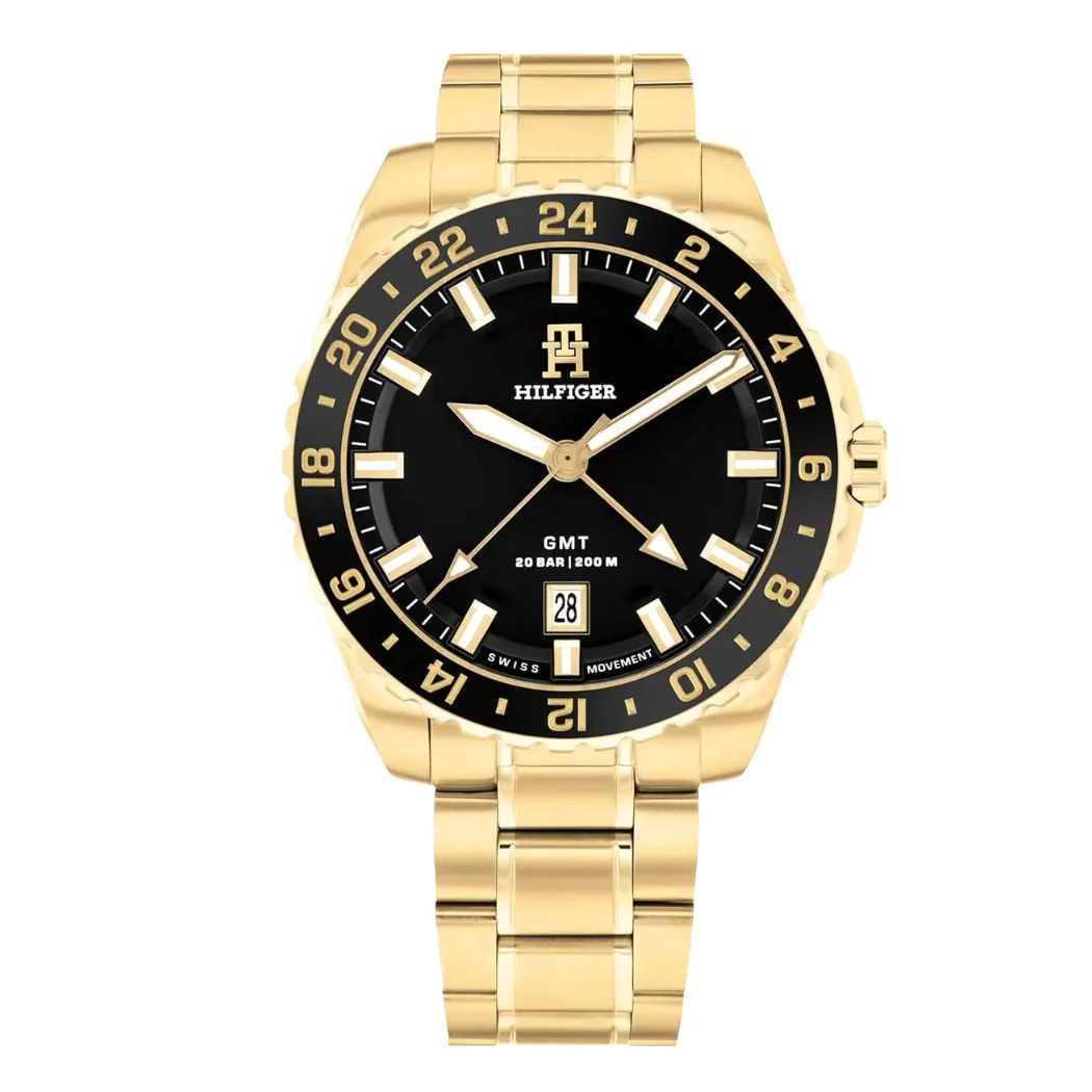 Tommy Hilfiger Gold Stainless Steel Black Dial Quartz Watch for Gents - Tommy Hilfiger 1792133