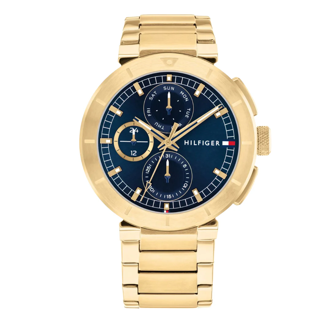 Tommy Hilfiger Gold Stainless Steel Blue Dial Chronograph Quartz Watch for Gents - Tommy Hilfiger 1792118