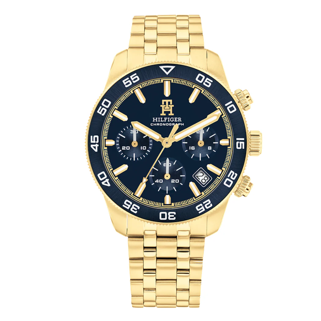 Tommy Hilfiger Gold Stainless Steel Blue Dial Chronograph Quartz Watch for Gents - Tommy Hilfiger 1792158