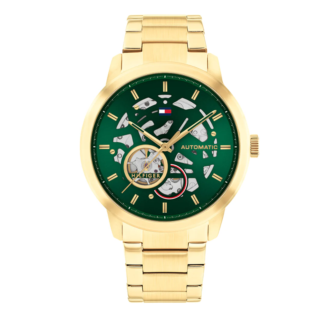 Tommy Hilfiger Gold Stainless Steel Green Dial Automatic Watch for Gents - Tommy Hilfiger 1710662