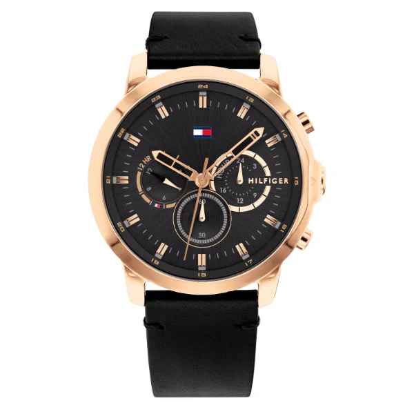 Tommy Hilfiger Jameson Black Leather Strap Black Dial Chronograph Quartz Watch for Gents - 1791798