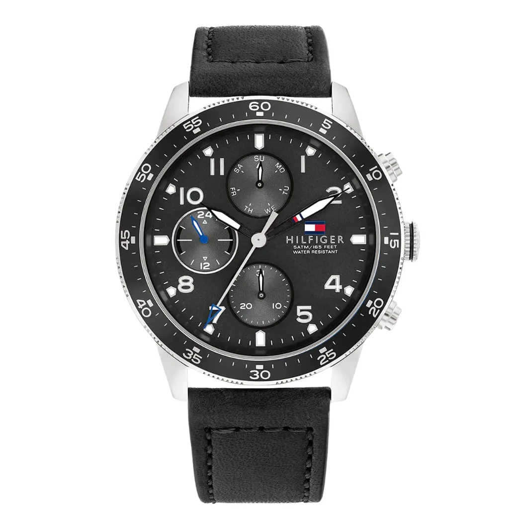 Tommy Hilfiger Jimmy Black Leather Strap Black Dial Chronograph Quartz Watch for Gents - 1791947