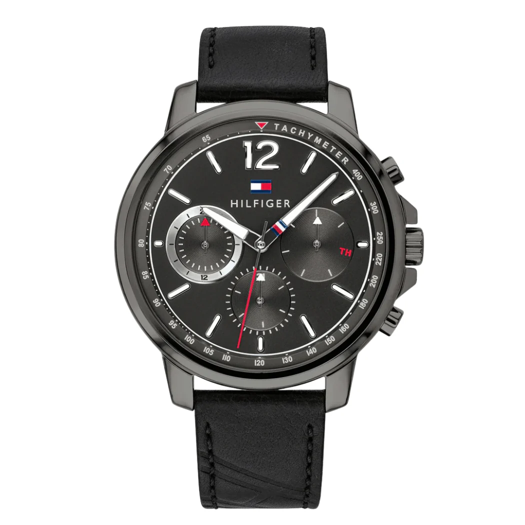 Tommy Hilfiger Landon Black Leather Strap Black Dial Chronograph Quartz Watch for Gents - 1791533