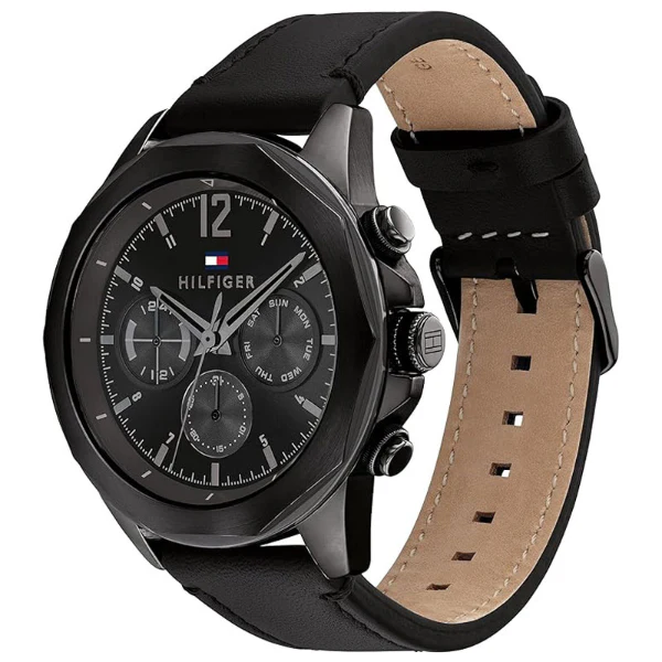 Tommy Hilfiger Lars Black Leather Strap Black Dial Chronograph Quartz Watch for Gents - 1792062 - Image 3