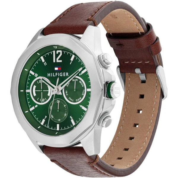 Tommy Hilfiger Lars Brown Leather Strap Green Dial Chronograph Quartz Watch for Gents - 1792064 - Image 3