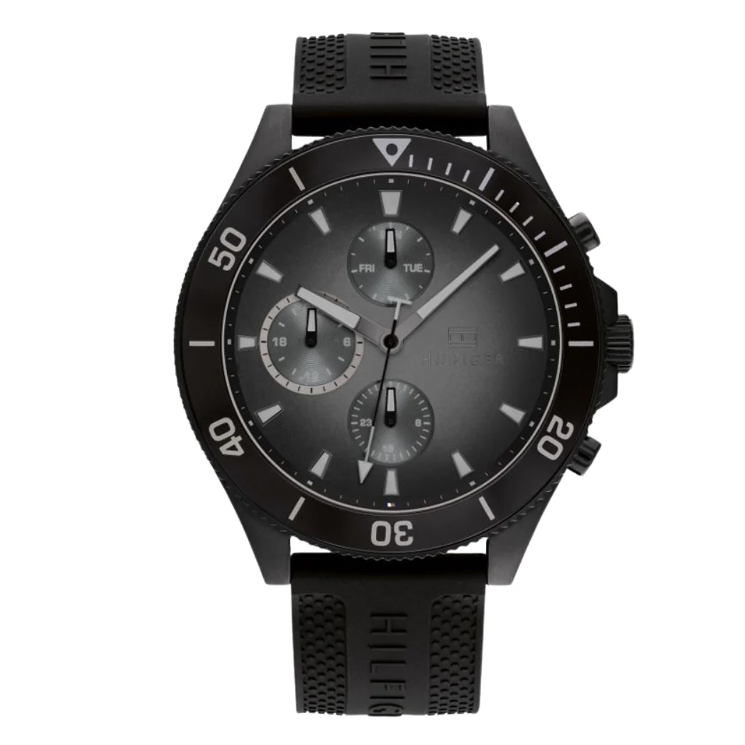 Tommy Hilfiger Larson Black Silicone Strap Black Dial Chronograph Quartz Watch for Gents - 1791921