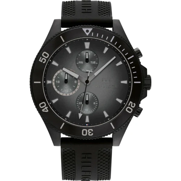 Tommy Hilfiger Larson Black Silicone Strap Black Dial Chronograph Quartz Watch for Gents - 1791921 - Image 2