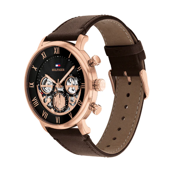 Tommy Hilfiger Legend Brown Leather Strap Black Dial Chronograph Quartz Watch for Gents - 1710566 - Image 2