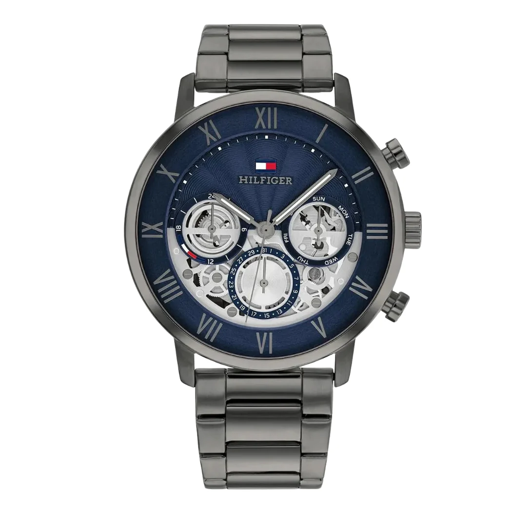 Tommy Hilfiger Legend Grey Stainless Steel Blue Dial Chronograph Quartz Watch for Gents - 1710707